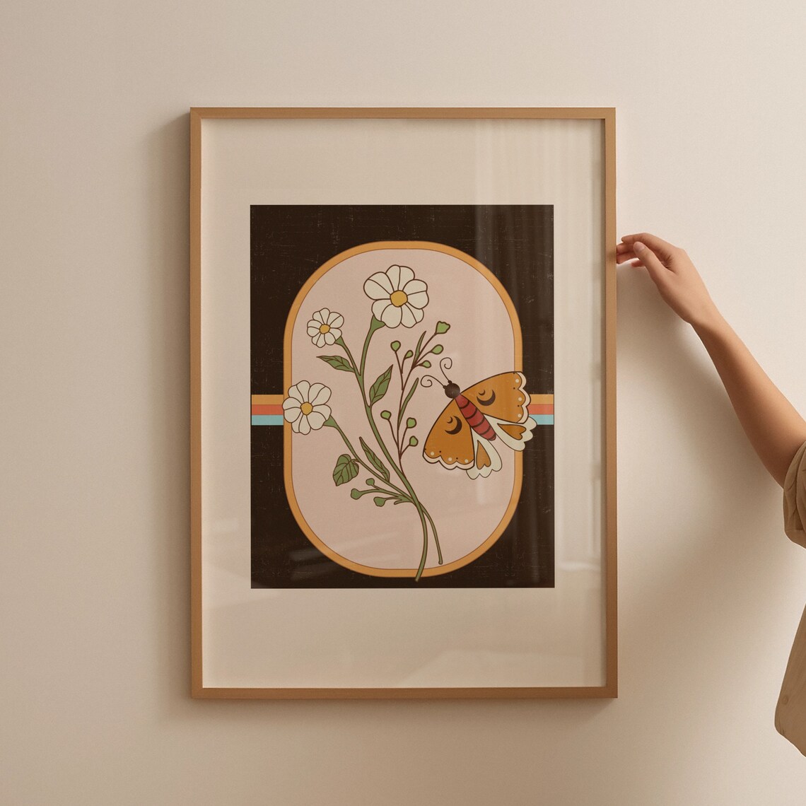 Retro Floral Butterfly Art Print, Hippie Decor
