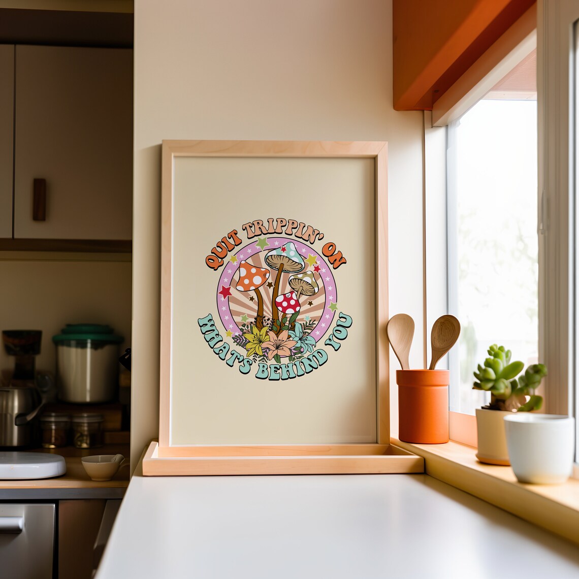 Cute Retro Wall Art Inspirational Poster Retro Wall Art Retro Poster Mushroom Print Wall Decor Art - Image 4