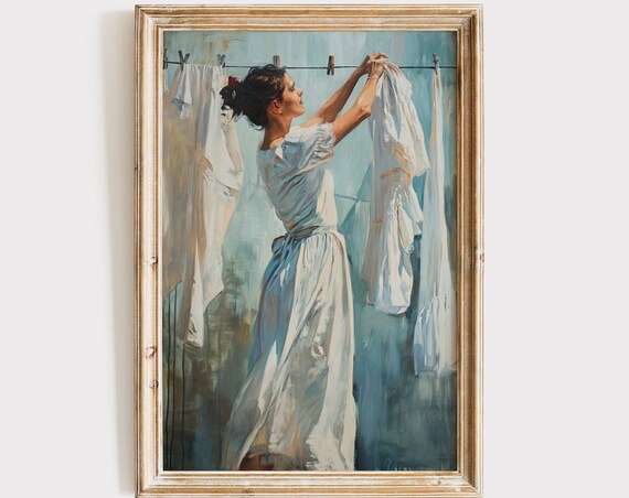Clothesline Painting Vintage Laundry Room Poster