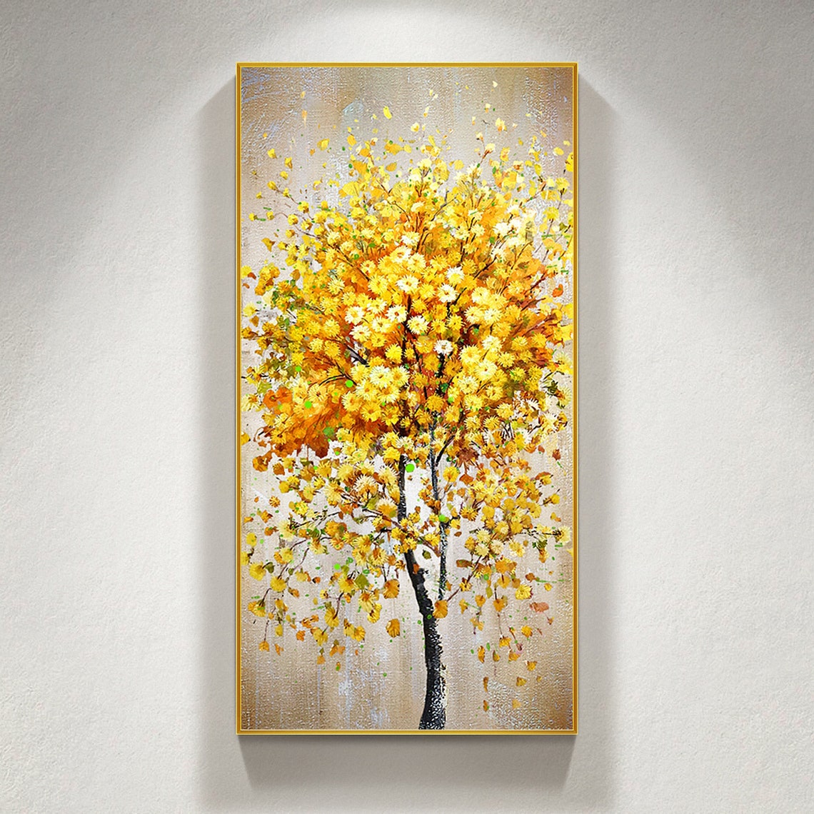 Golden Yellow Flowering Tree On Champagne Background Art Poster