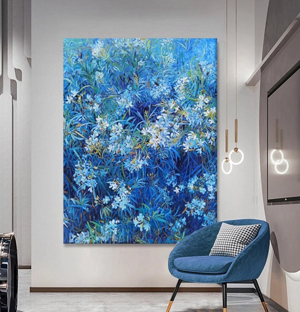 Blue Wildflowers Field Impasto Oil Painting Blue Floral Poster
