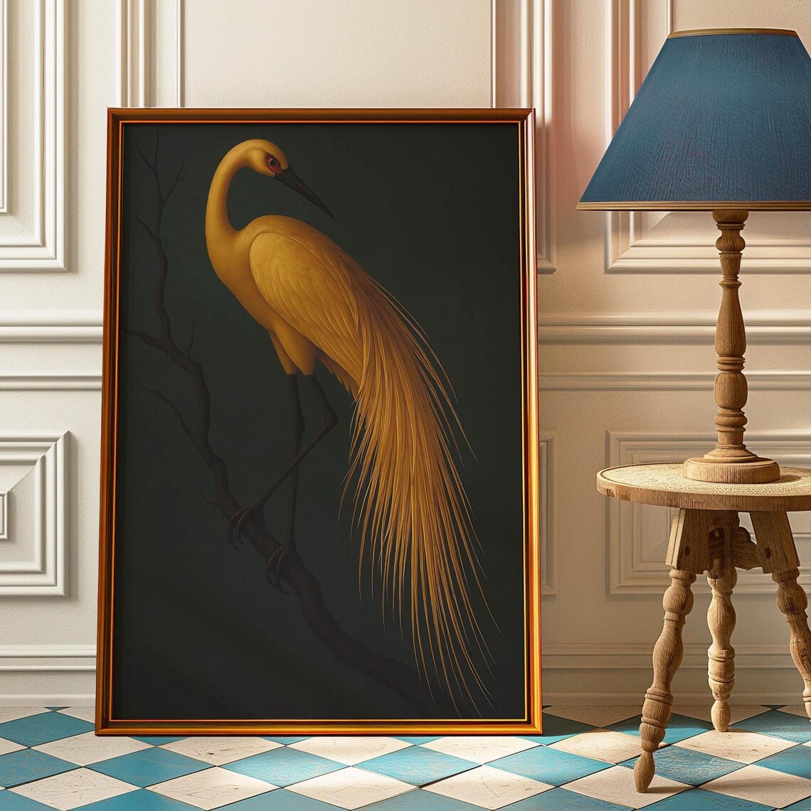 Golden Crane Vintage Japanese Bird Art Print