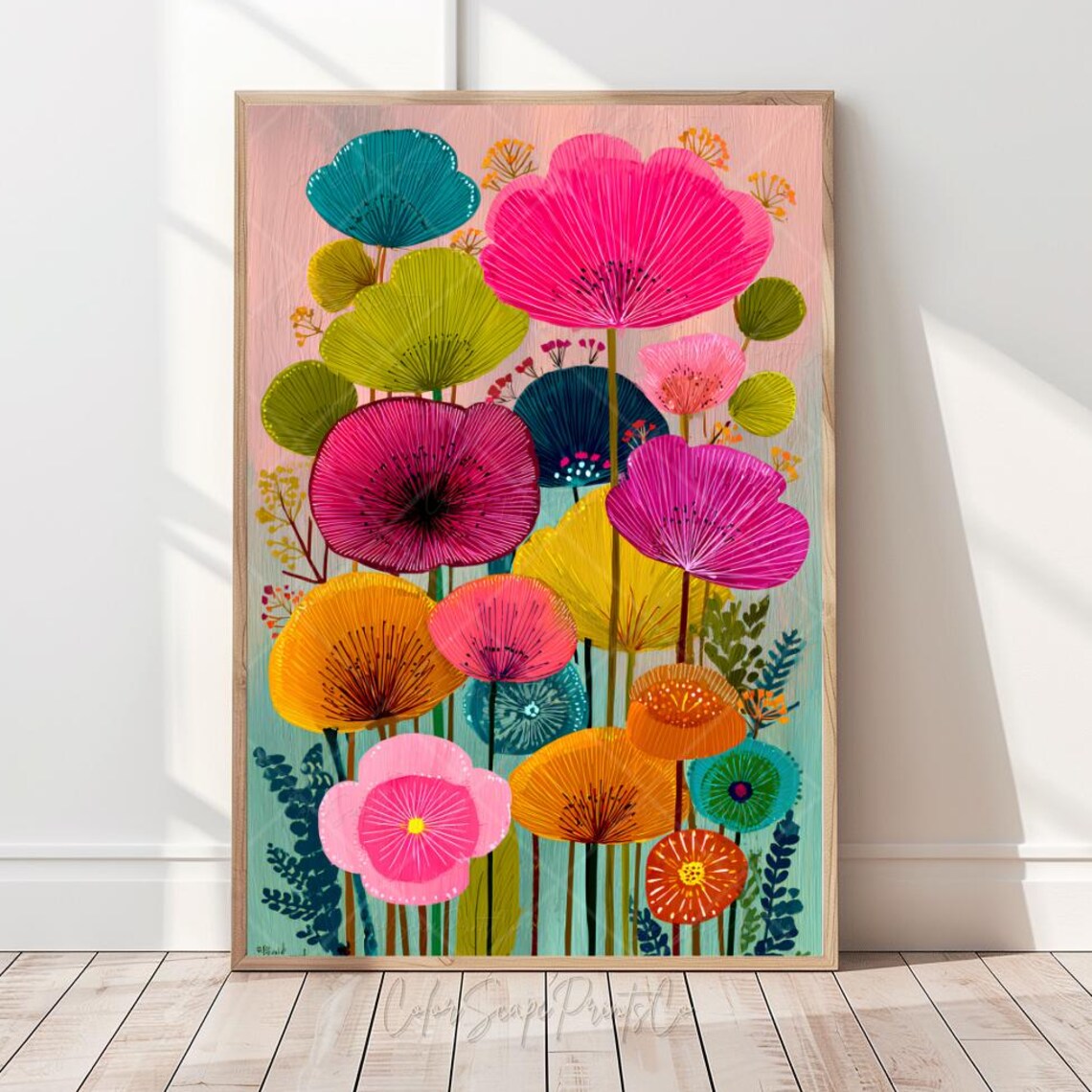 Colorful Flower Wall Art Print, Scandinavian Floral