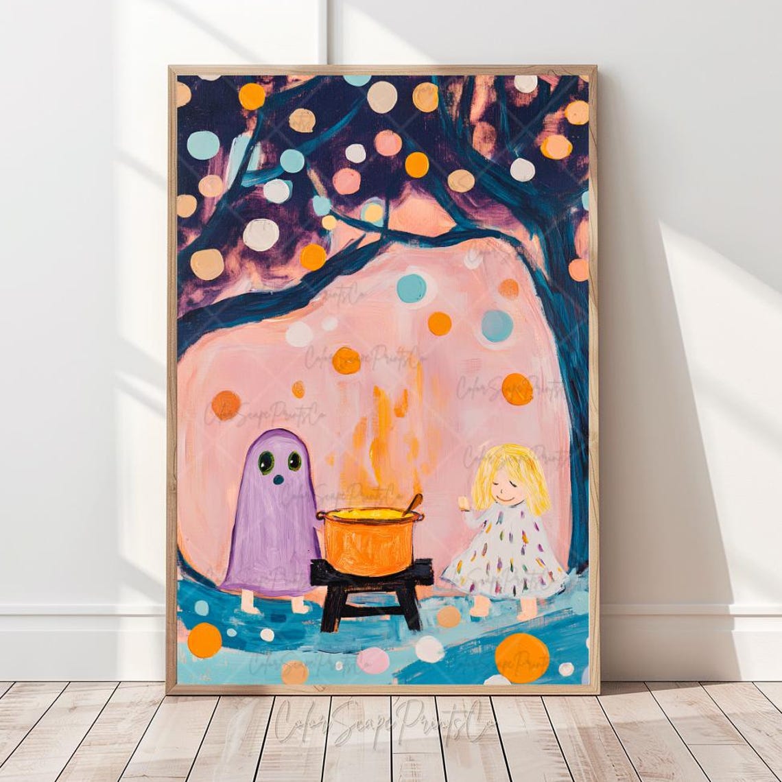Cute Halloween Print Pink Funny Nursery Fall Spooky Sweet Trick Or Treat Art Cooking Kitchen Poster