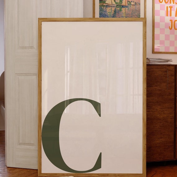 Letter C Poster Green Wall Art Print Alphabet C Letter Art Print Preppy Room Decor Green Wall Art Uppercase Name Initial C Wall Art