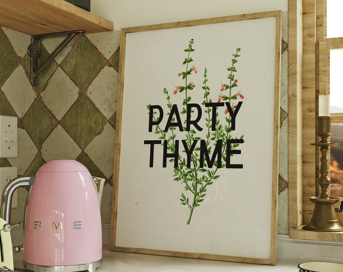 Party Thyme Vintage Retro Botanical Herb Art Print - Image 2