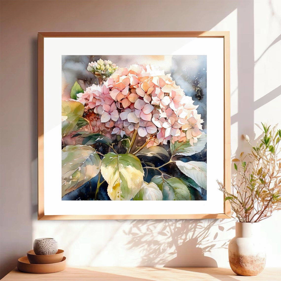 Blush Pink Hydrangea Bloom Watercolor Elegant Floral Art Poster - Image 4