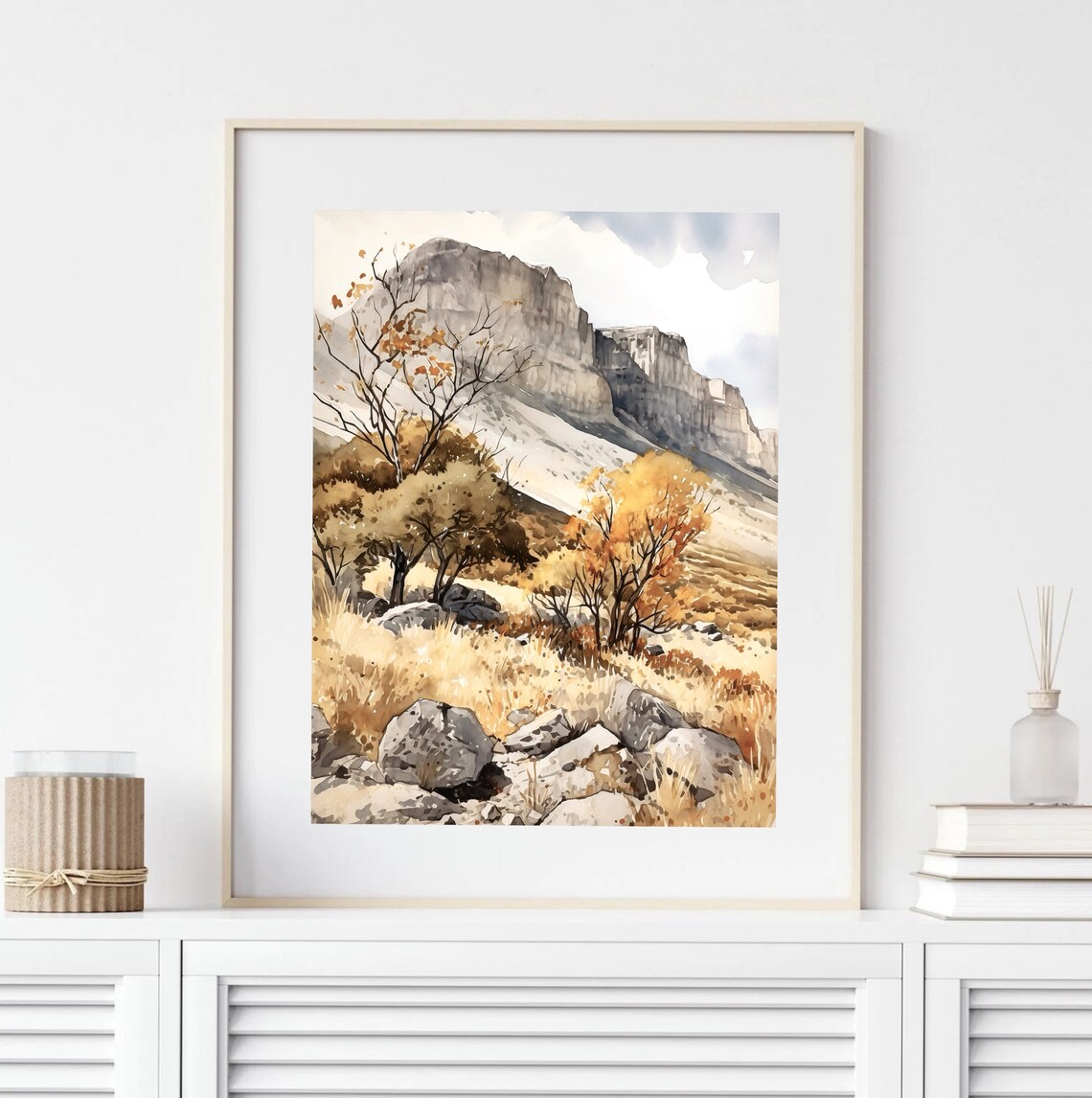Guadalupe Mountains El Capitan Cliff Autumn Trees Watercolor Poster - Image 5
