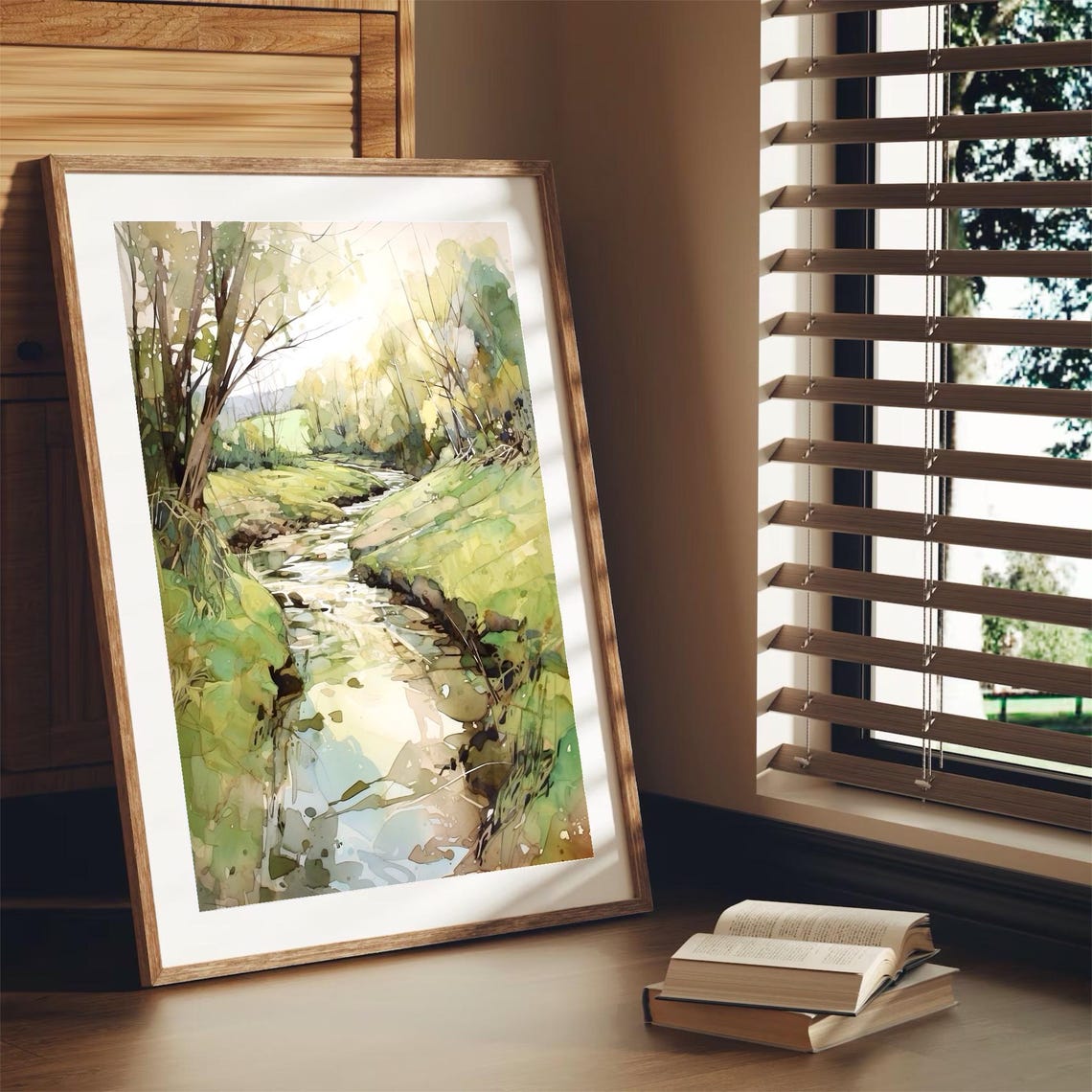 Summer Meadow Stream with Dappled Sunlight Watercolor Poster - Image 2