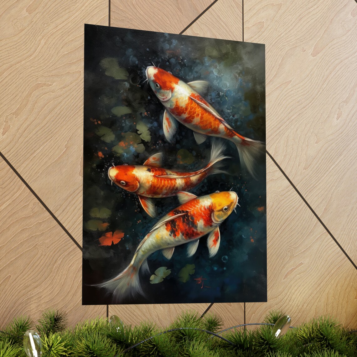 Koi Fish Art Print Koi Pond Painting Koi Wall Art Koi Fish Painting Feng Shui Wall Art Japanese Inspired Art Japanese Poster Zen Art - Image 2