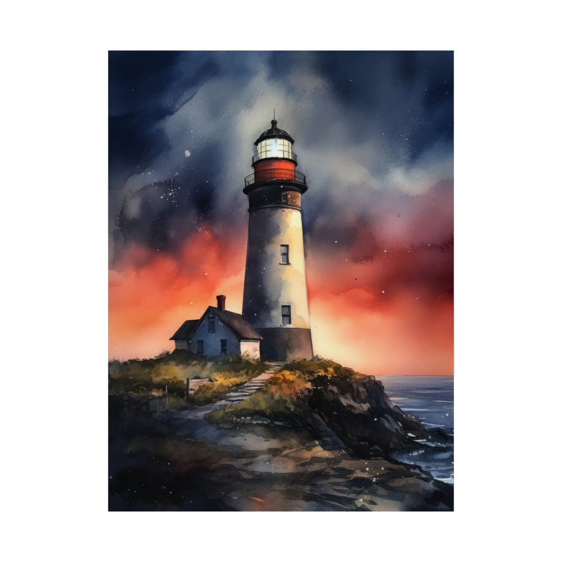 Lighthouse Art Print Lighthouse Painting Lighthouse Wall Art Beach Art Print Beach Wall Art Ocean Dcor Ocean Painting Ocean Theme - Image 4