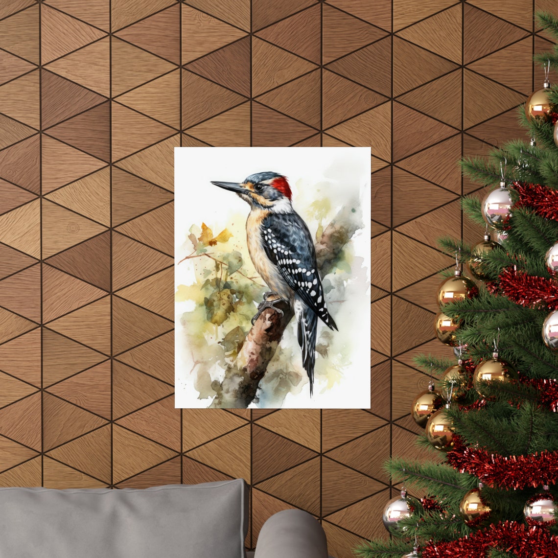 Woodpecker Bird Red Crown Watercolor Forest Wildlife Fine Art Poster - Image 3