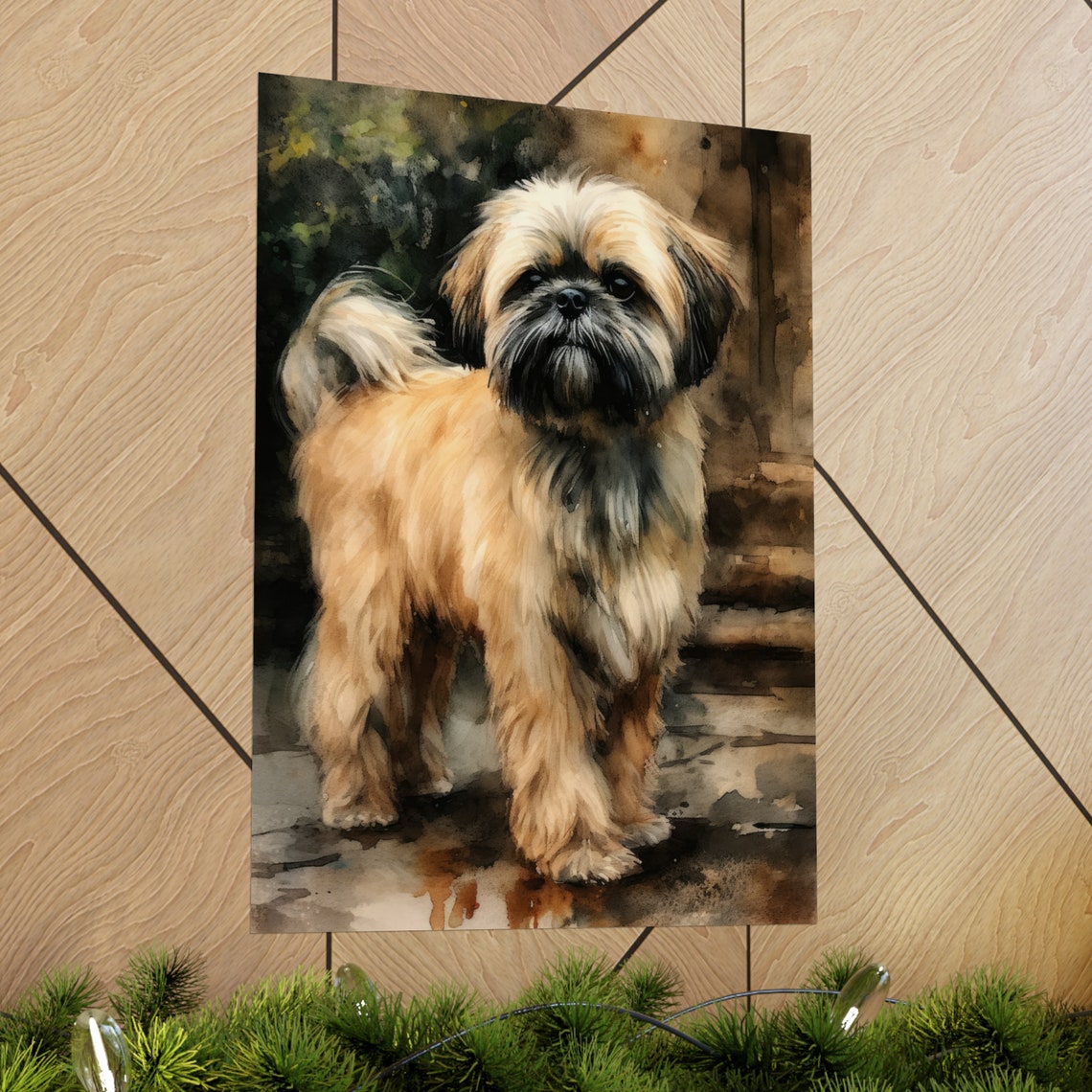 Lhasa Apso Standing On Stone Steps Moody Watercolor Dog Art Poster - Image 2