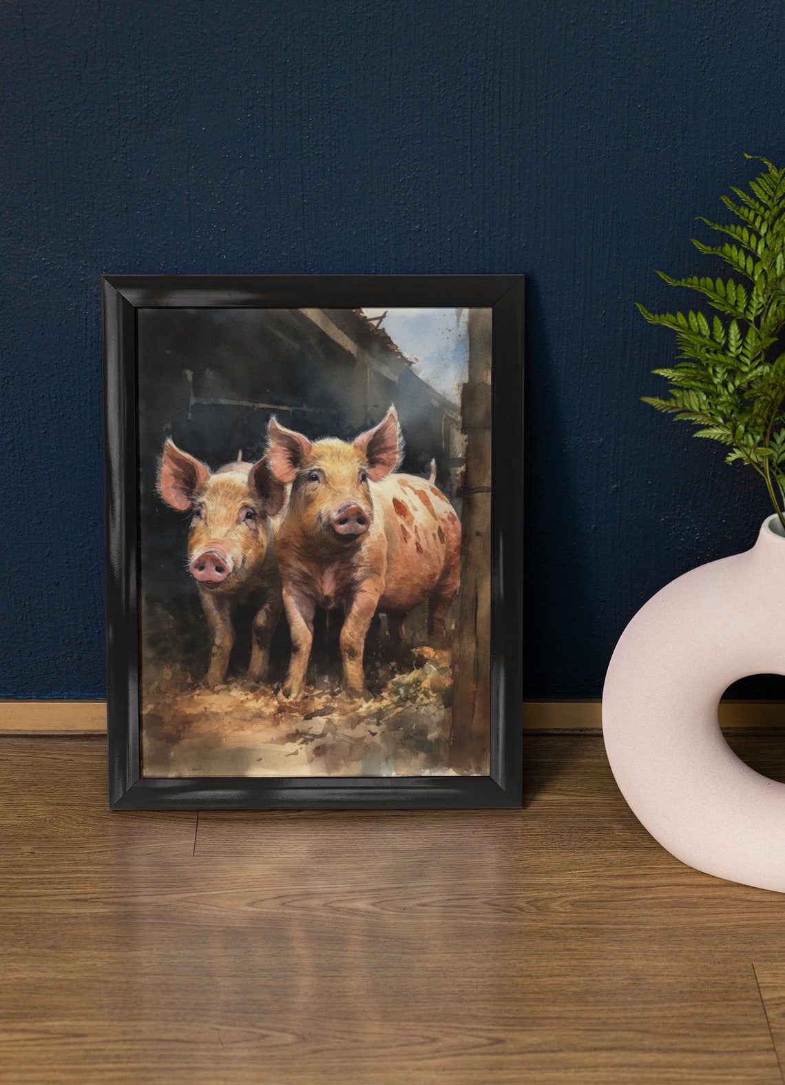 Two Spotted Pigs Barn Door Watercolor Farm Animal Art Poster