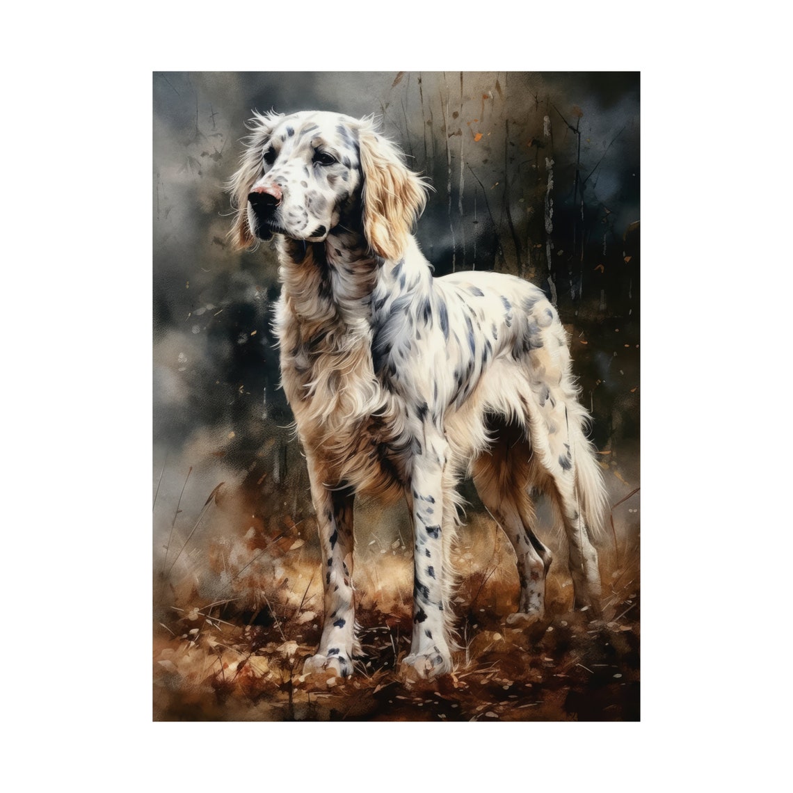English Setter Standing Orange Belton Coat Autumn Field Poster - Image 4