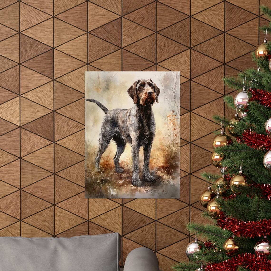 German Wirehaired Pointer Standing Autumn Field Watercolor Dog Poster - Image 3