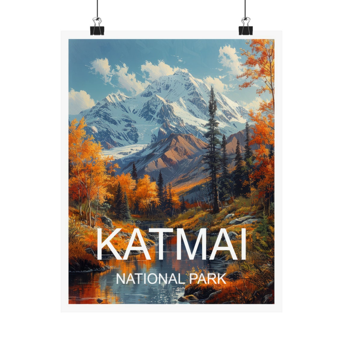 Katmai National Park Snowy Peak Autumn Aspens Lake Reflection Poster - Image 4