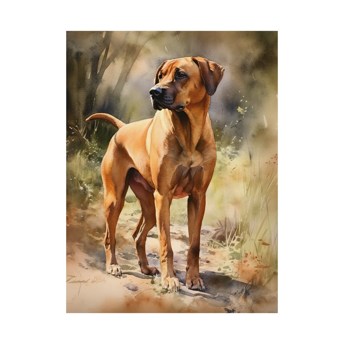 Rhodesian Ridgeback Golden Field Watercolor Portrait Standing Poster - Image 4