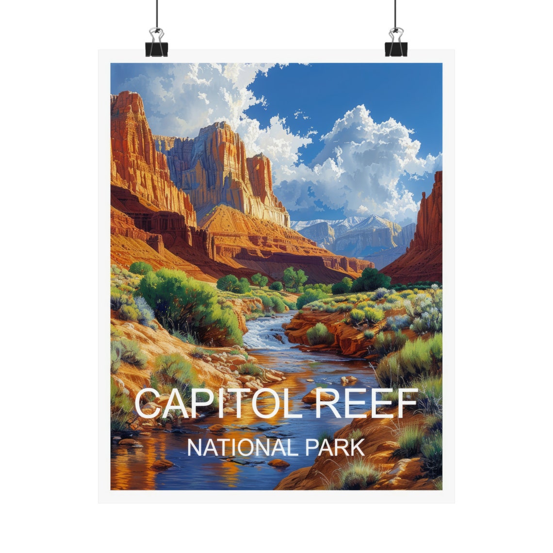 Capitol Reef National Park Red Cliffs River Canyon View Poster - Image 4