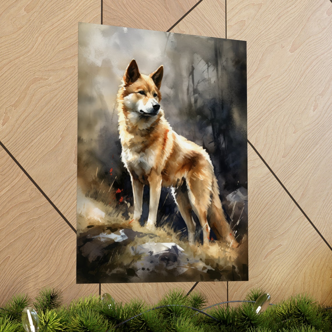 Norwegian Buhund Golden Red Spitz Misty Field Watercolor Poster - Image 2
