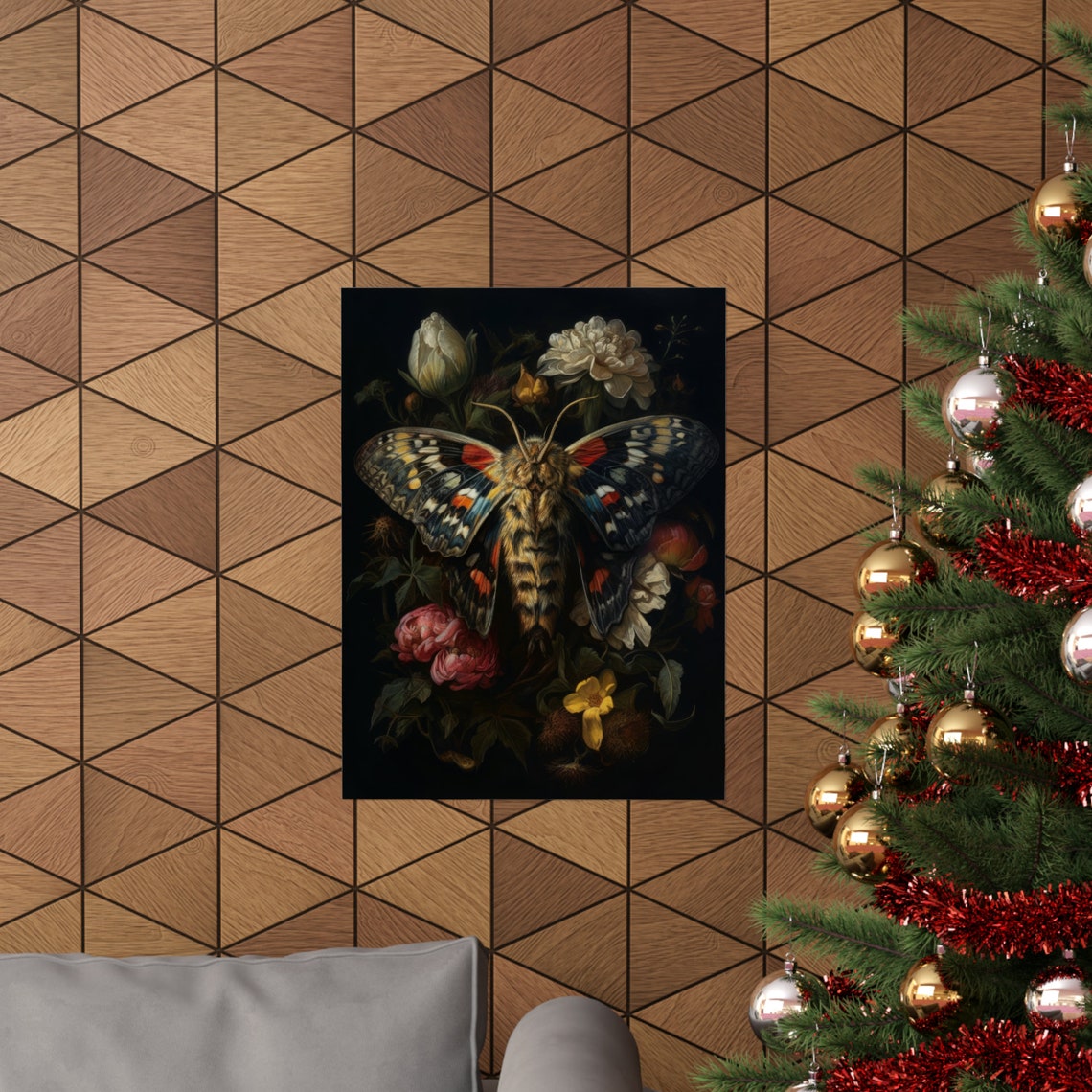 Dark Academia Colorful Moth Among Roses Gothic Floral Wall Art Print - Image 3