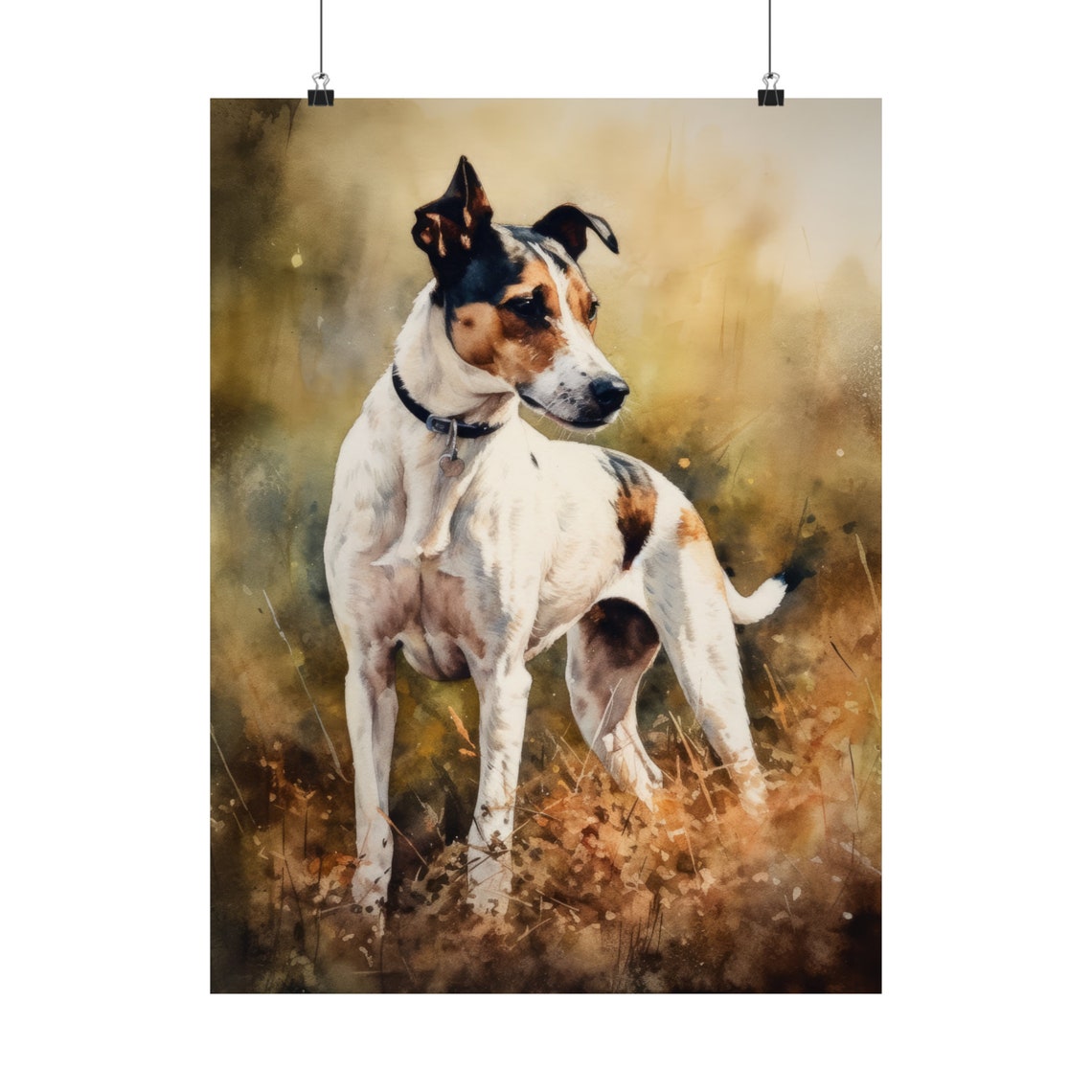 Smooth Fox Terrier Watercolor Portrait Standing In Autumn Field Poster - Image 5