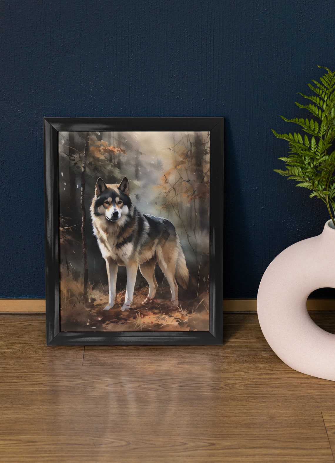 Alaskan Malamute Autumn Forest Watercolor Portrait Standing Poster
