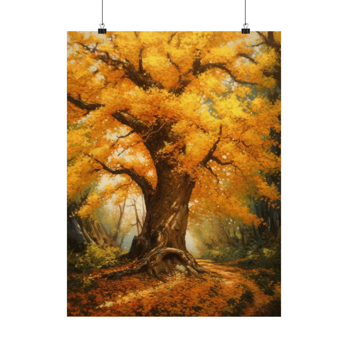 Golden Autumn Tree Majestic Fall Foliage Forest Painting Art Print - Image 5