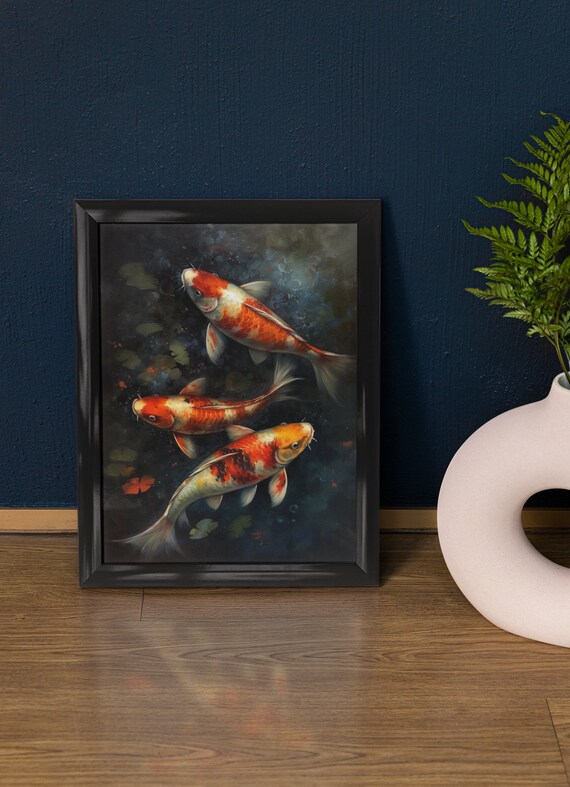Koi Fish Art Print Koi Pond Painting Koi Wall Art Koi Fish Painting Feng Shui Wall Art Japanese Inspired Art Japanese Poster Zen Art