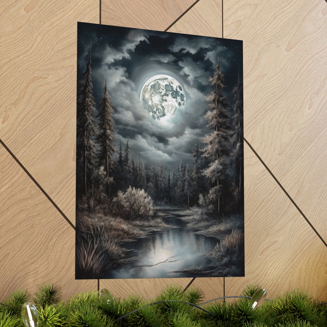 Moon Art Print Dark Academia Art Dark Cottagecore Art Witch Room Dcor Moon Wall Art Gothic Wall Art Moody Wall Art Celestial Art - Image 2