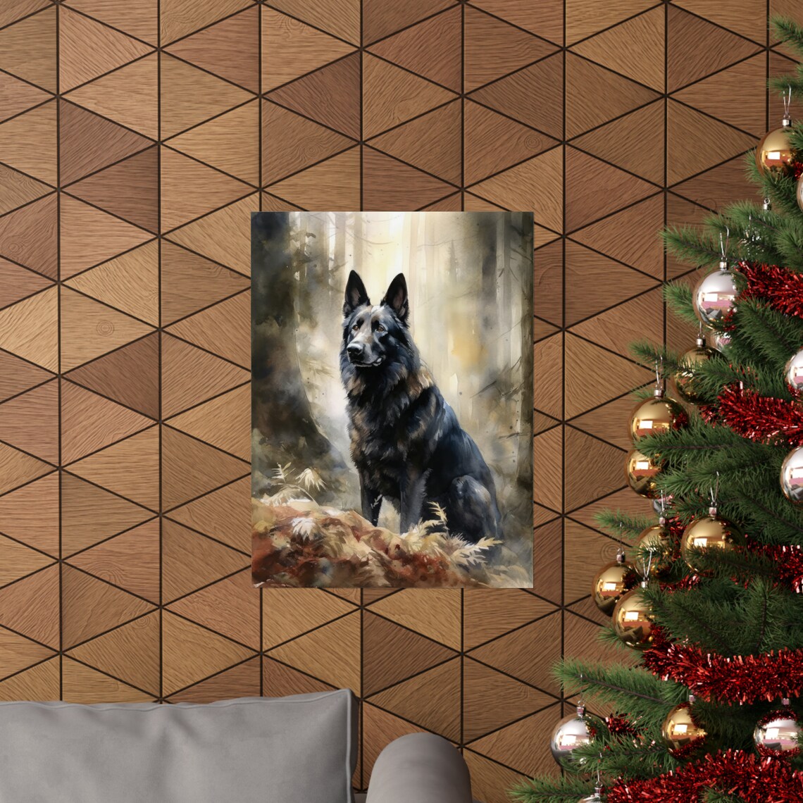 Belgian Sheepdog Black Dog Sitting Sunlit Forest Portrait Poster - Image 3