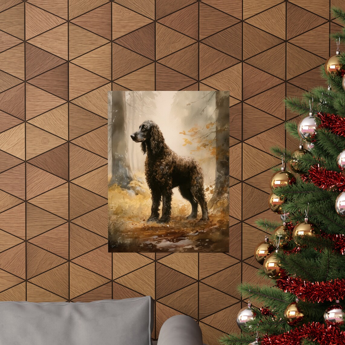 Irish Water Spaniel Dark Curly Coat Autumn Woods Watercolor Poster - Image 3