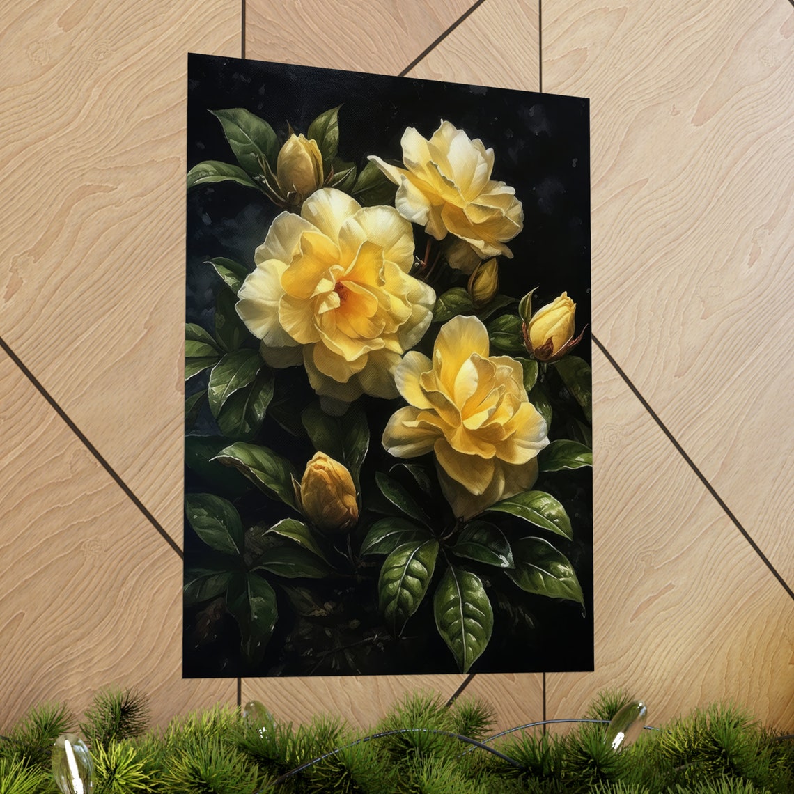 Yellow Gardenia Blooms Dark Foliage Fragrant Spring Floral Art Poster - Image 2