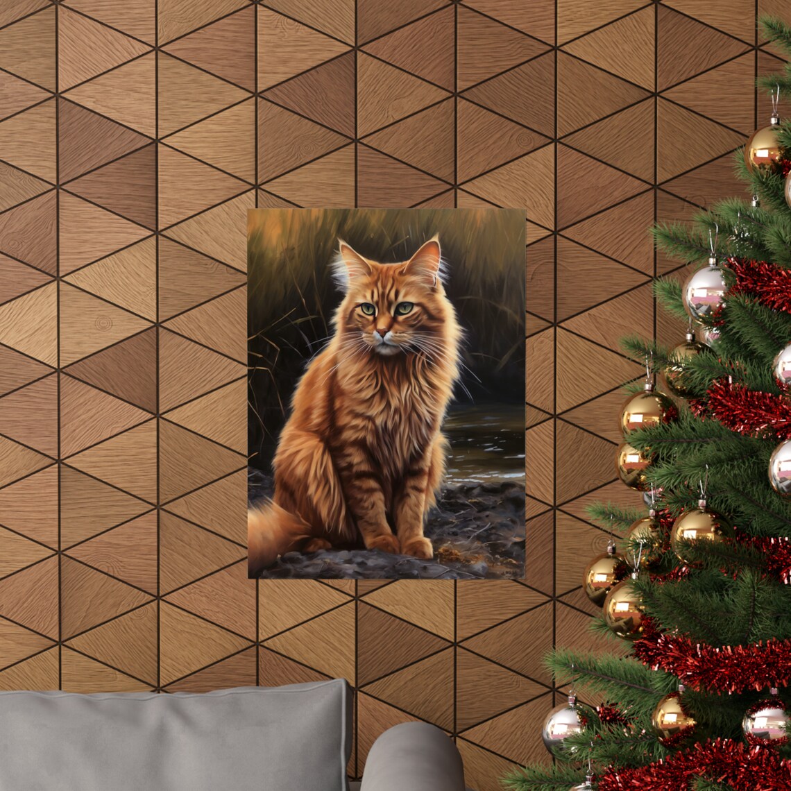 Somali Cat Sitting By Water Ginger Longhair With Green Eyes Portrait Print - Image 3