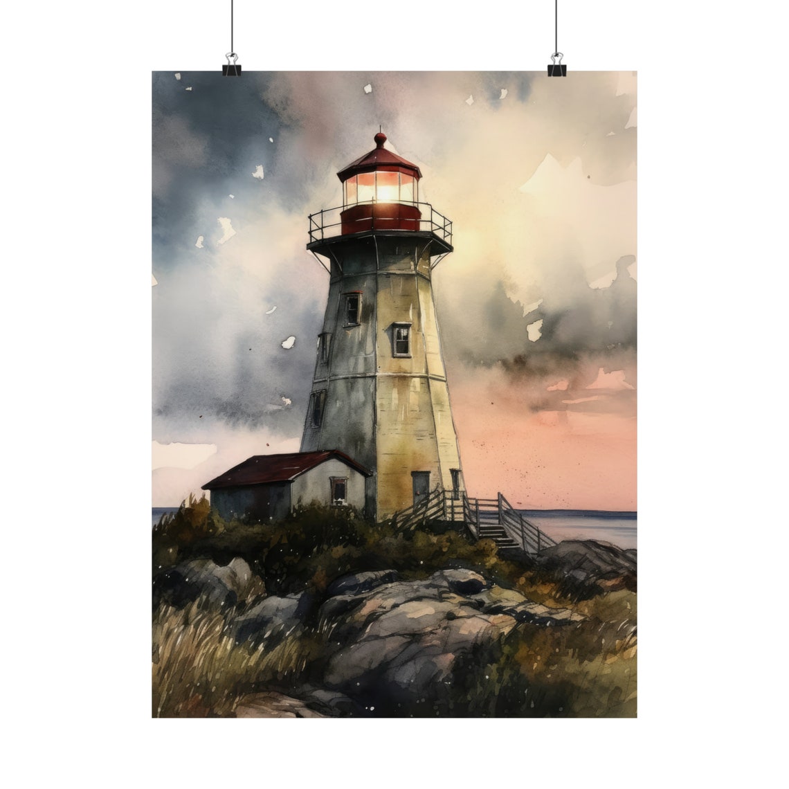 Lighthouse Art Print Lighthouse Painting Lighthouse Wall Art Beach Art Print Beach Wall Art Ocean Dcor Ocean Painting Ocean Theme - Image 5
