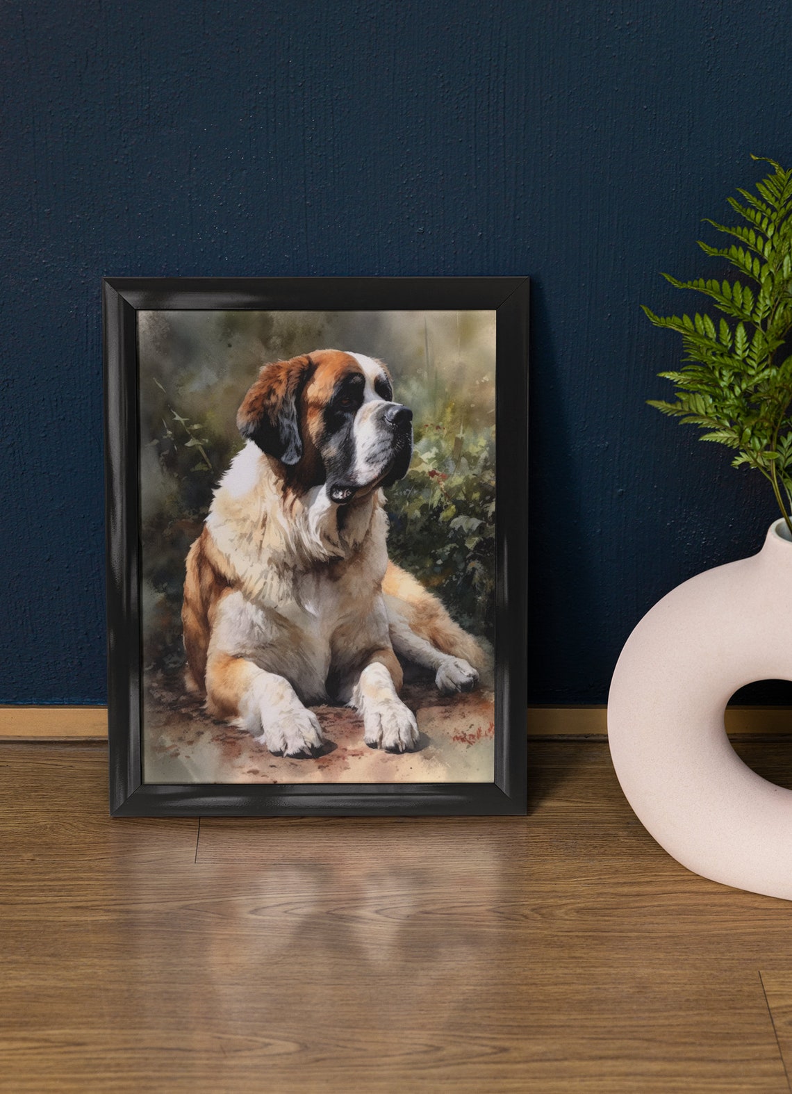St Bernard Dog Watercolor Portrait Gentle Giant Resting Pose Poster