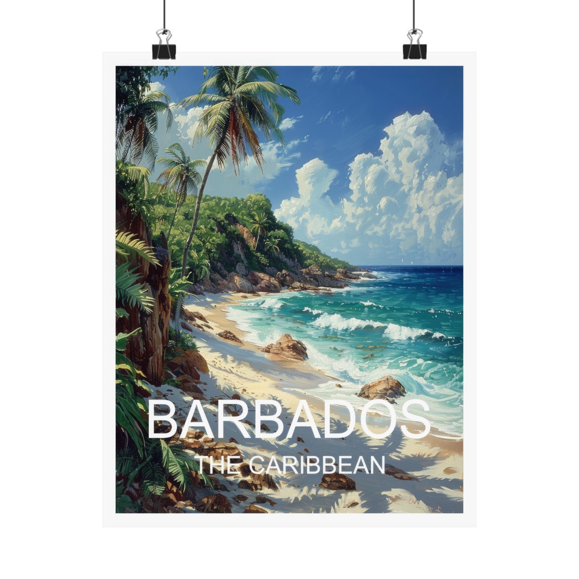 Barbados Caribbean Tropical Beach Palm Trees Turquoise Wave Poster - Image 4