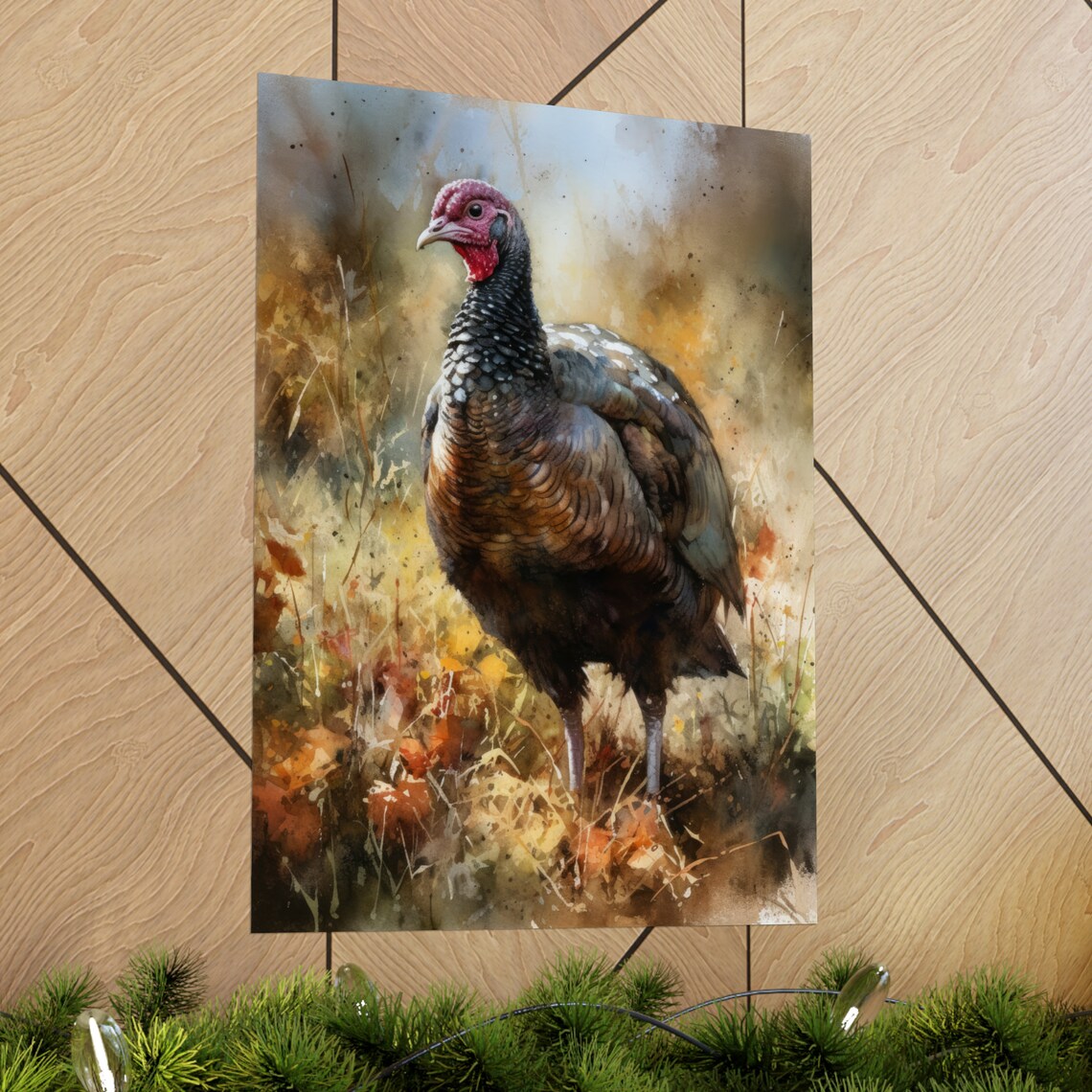 Wild Turkey Autumn Field Watercolor Rustic Farmhouse Wall Art Print - Image 2