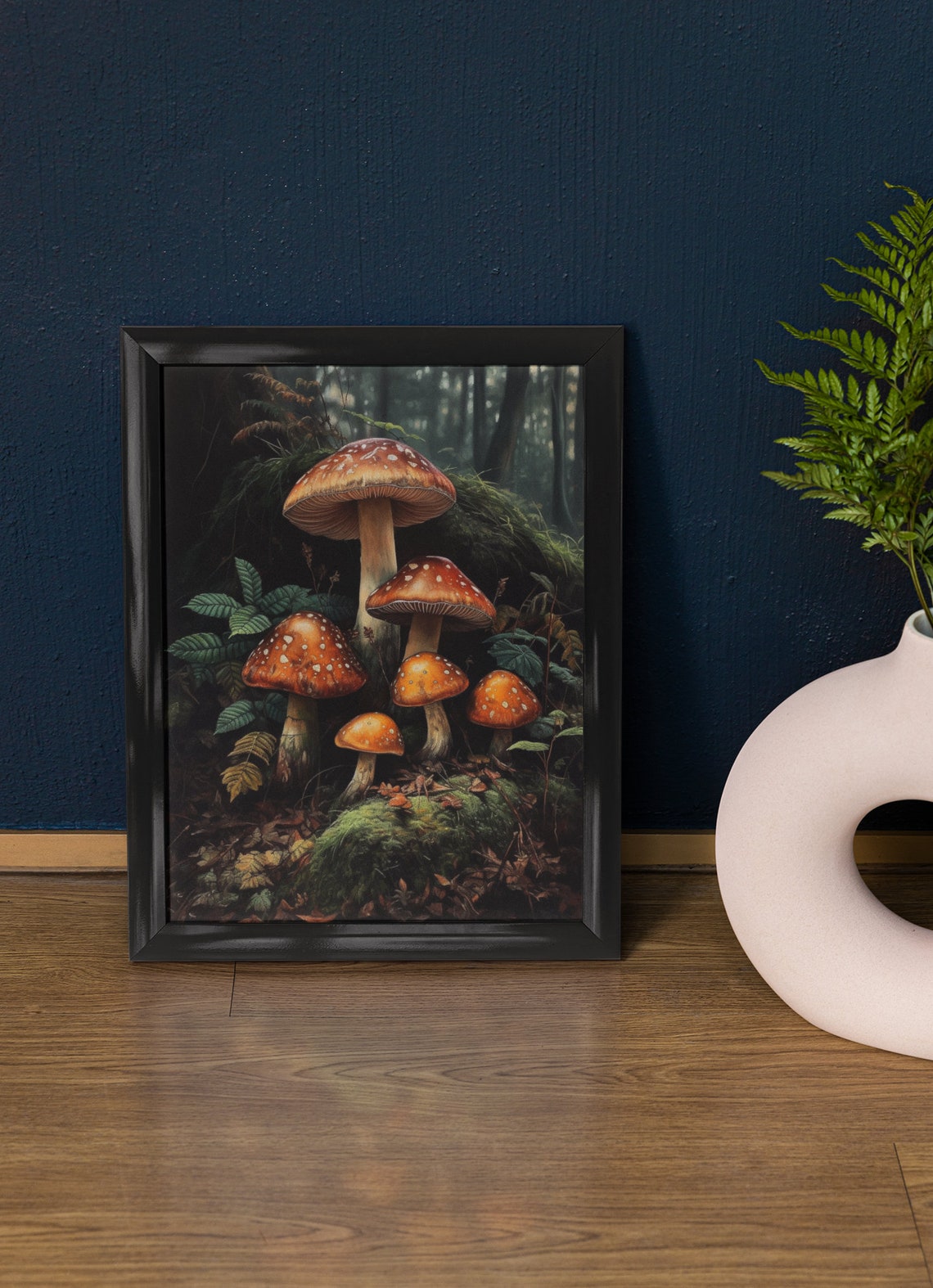 Amanita Fly Agaric Mushroom Cluster Mossy Dark Forest Floor Poster