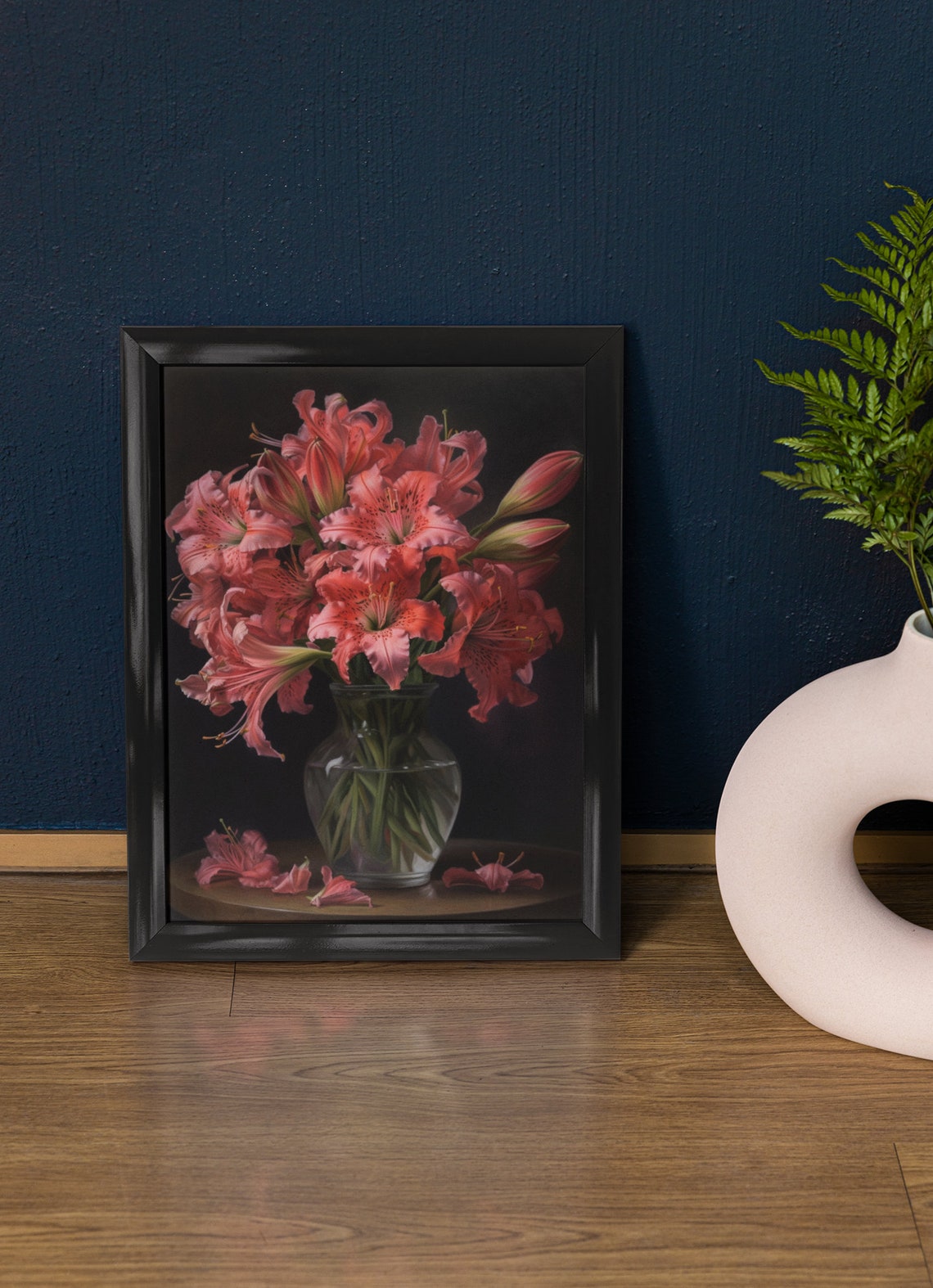 Blush Pink Peruvian Lily Bouquet Dark Floral Still Life Poster