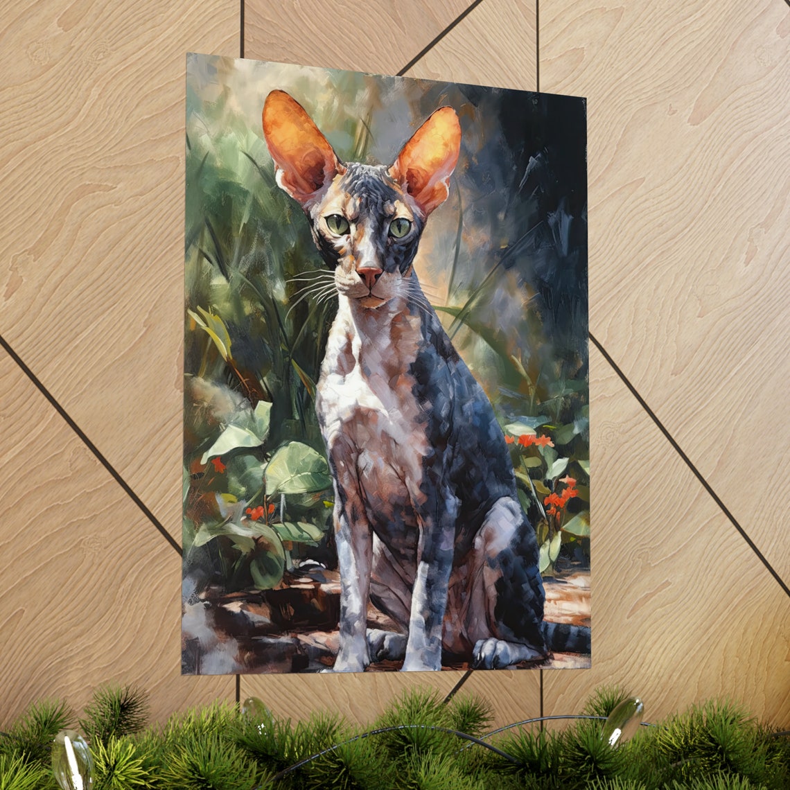 Cornish Rex Cat Tortoiseshell Coat Big Ears Garden Art Poster - Image 2