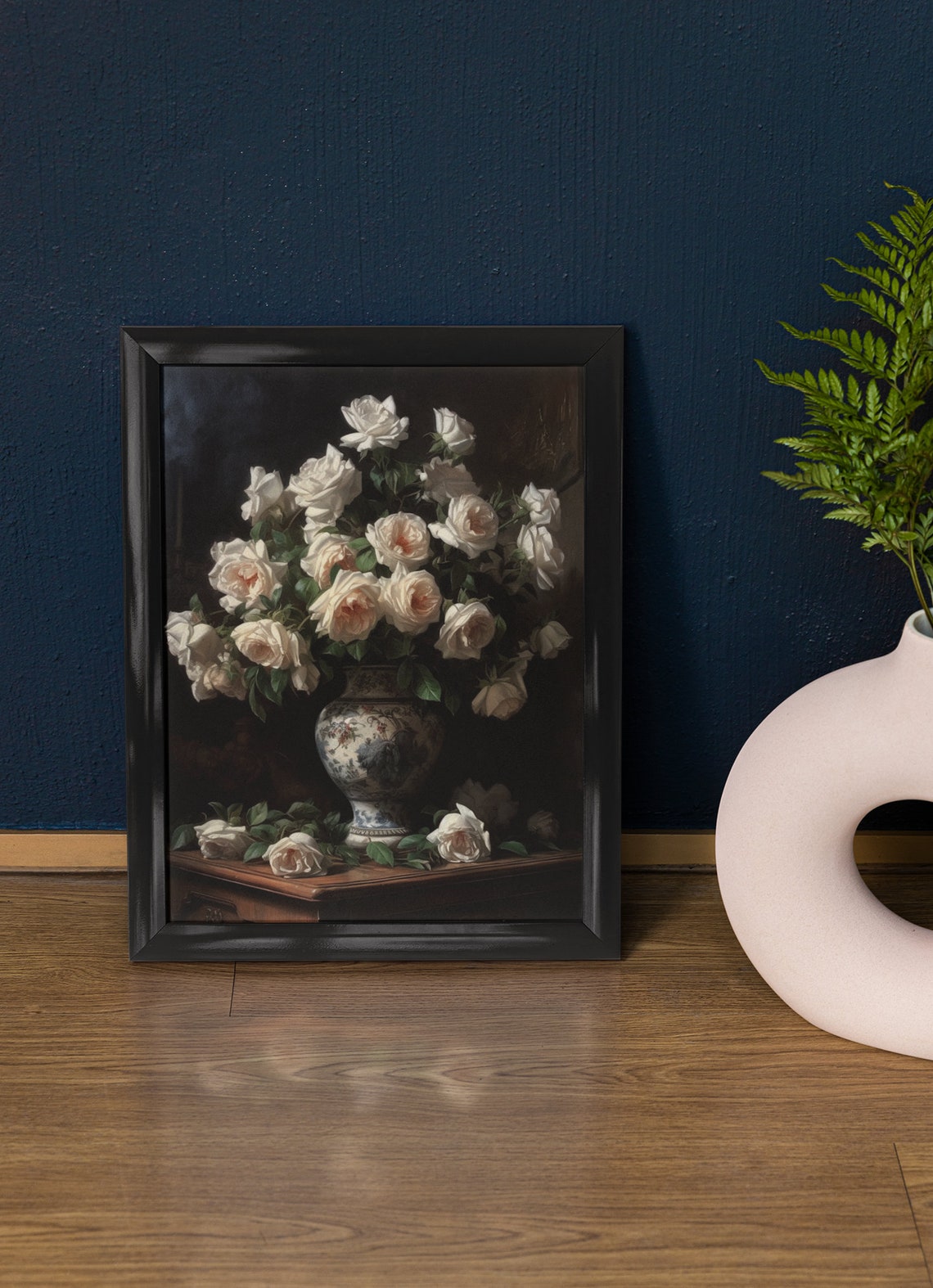 White Rose Bouquet Ivory Blooms Porcelain Vase Classic Art Poster