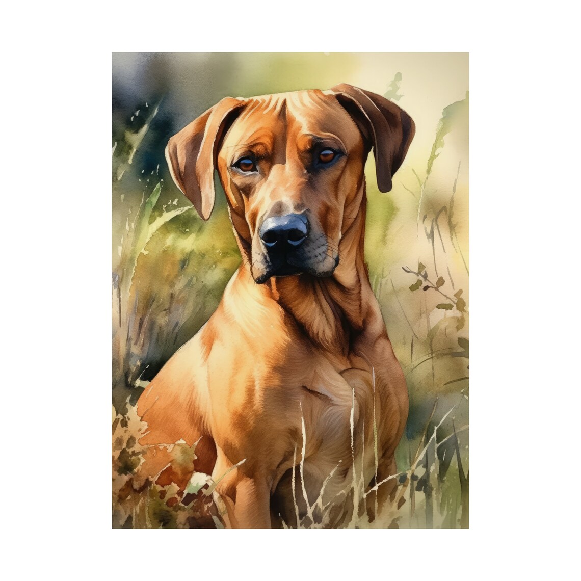 Rhodesian Ridgeback Dog Portrait In Tall Golden Grass Watercolor Print - Image 4