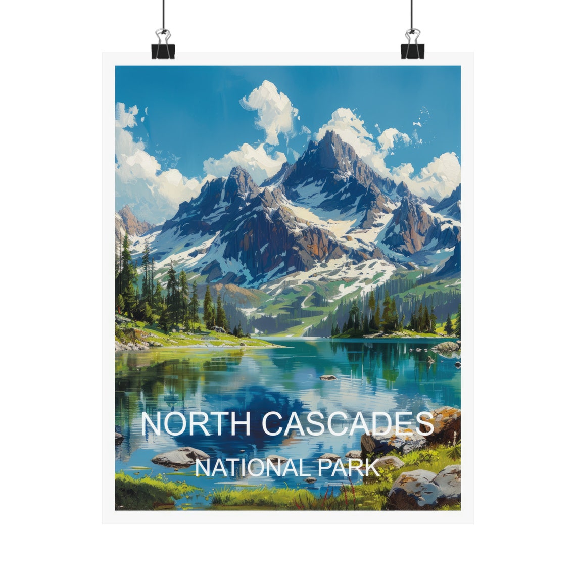 North Cascades National Park Snowy Peak Blue Lake View Travel Poster - Image 4