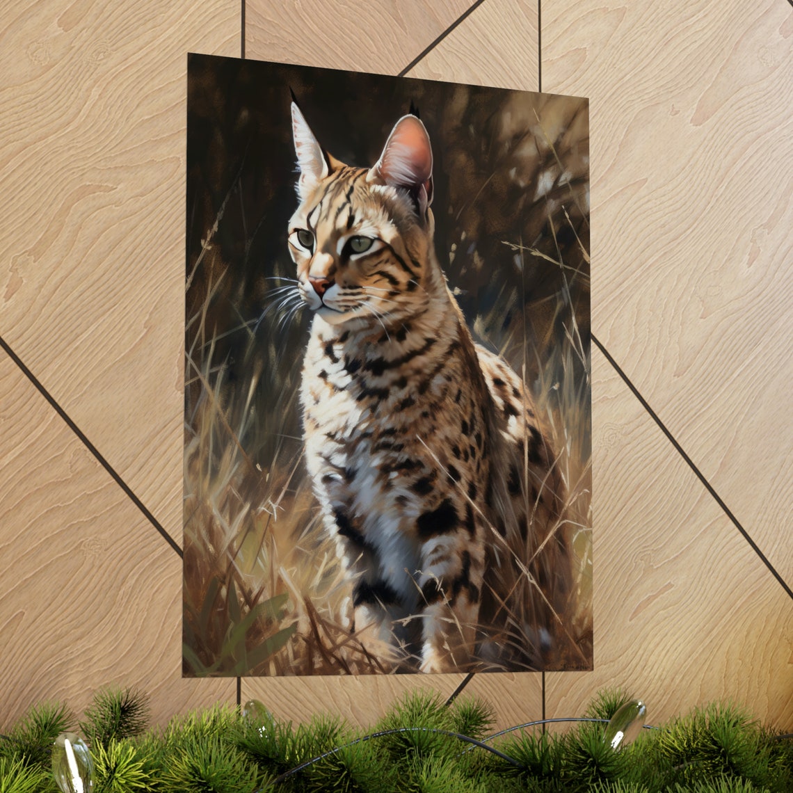 Savannah Cat Spotted Wild Golden Coat Feline Portrait Wall Art Print - Image 2