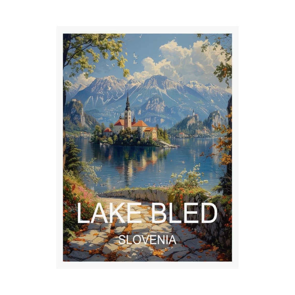 Lake Bled Slovenia Island Church Mountain View Travel Poster - Image 3