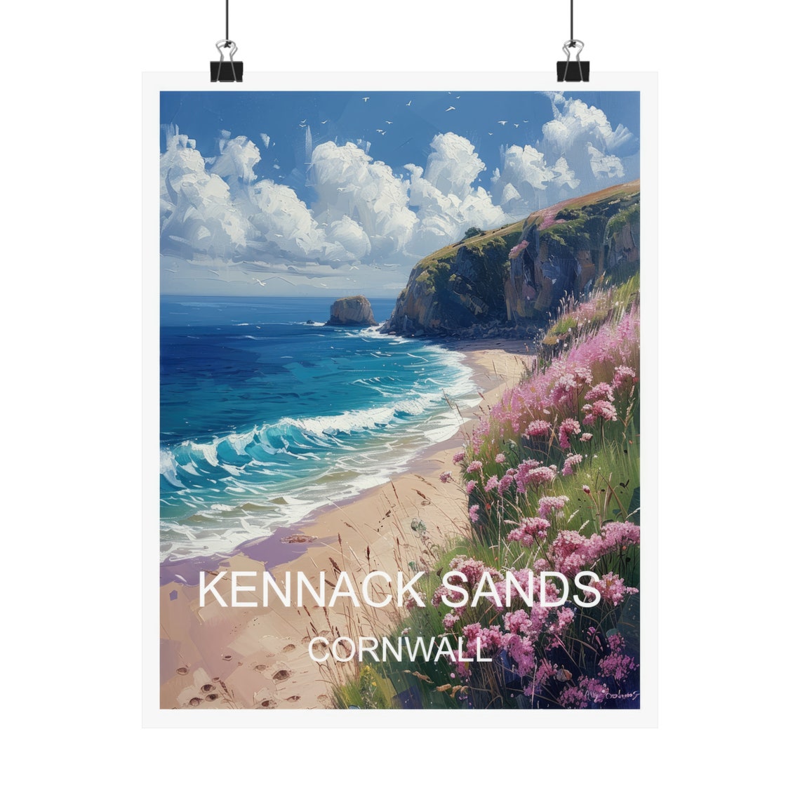 Kennack Sands Cornwall Beach Cliffs Wildflowers Travel Poster - Image 4