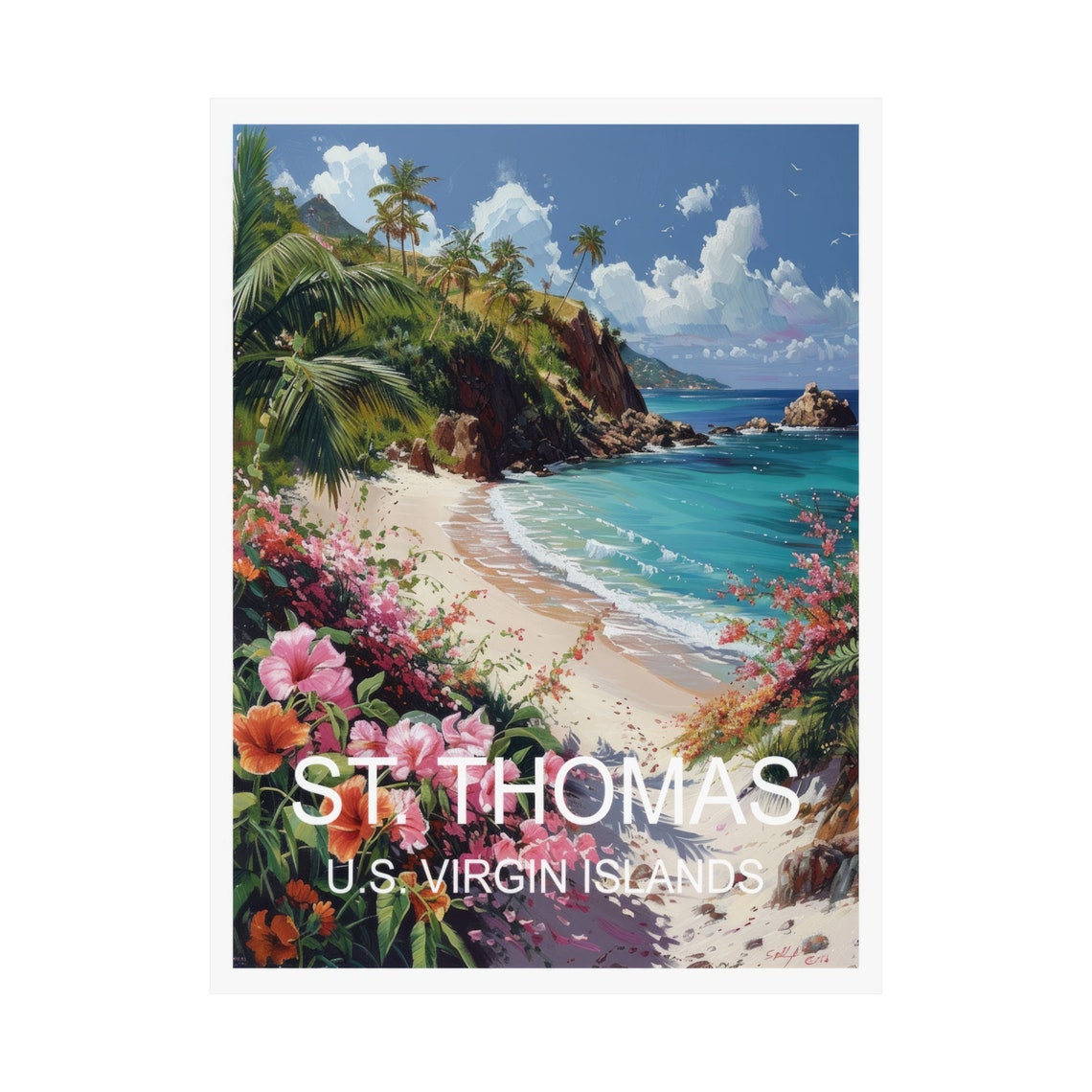 St Thomas US Virgin Islands Hibiscus Beach Paradise Travel Poster - Image 3