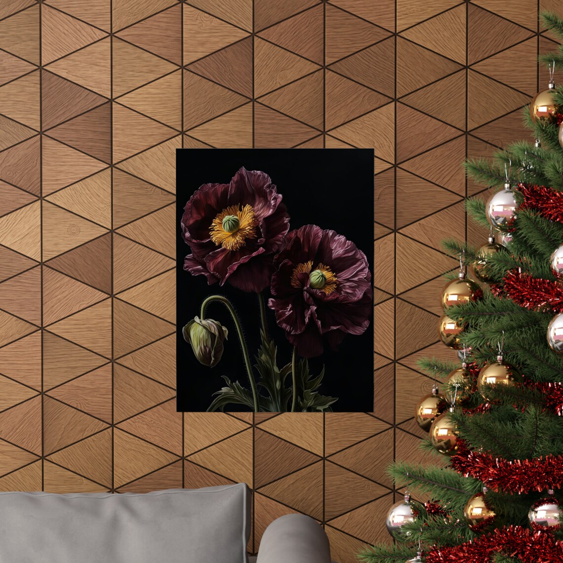 Burgundy Poppy Flower Painting, Botanical Print - Image 3