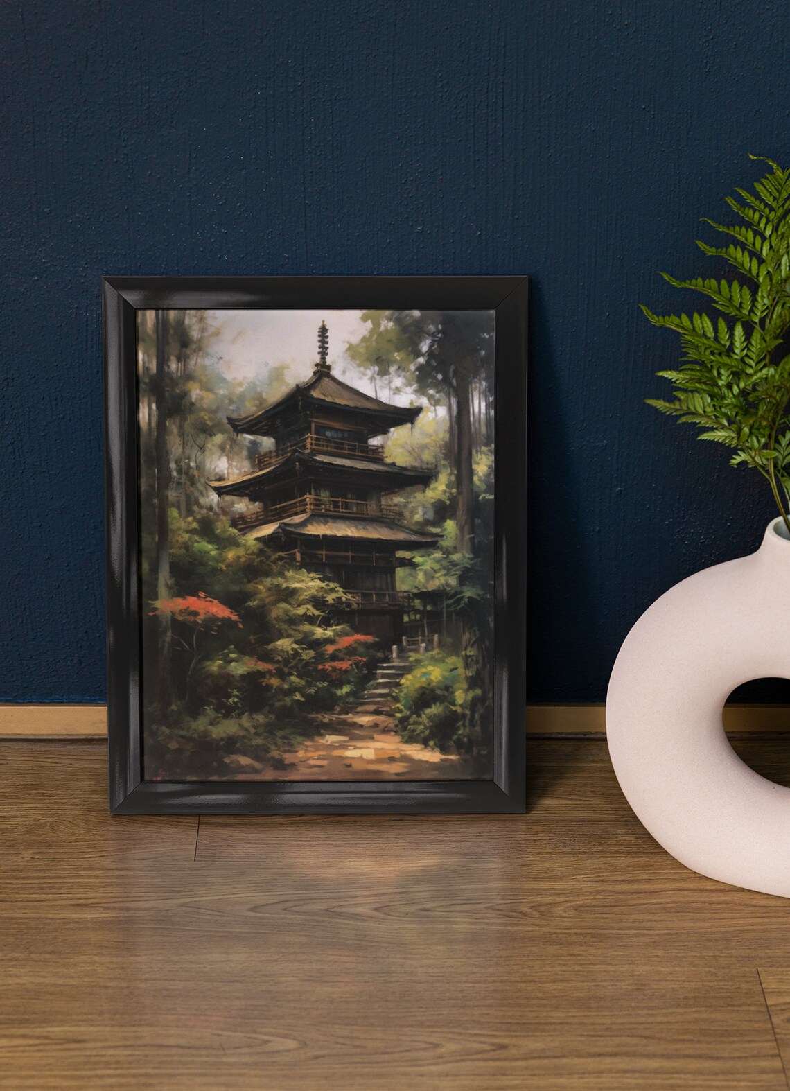 Japanese Pagoda Temple in Misty Forest Painting Travel Poster